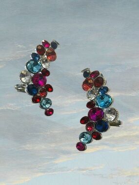 Sassy Jones Multicolor Crystal Ear Crawler Earrings - Statement